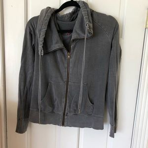Gray washed cowl neck zip up
